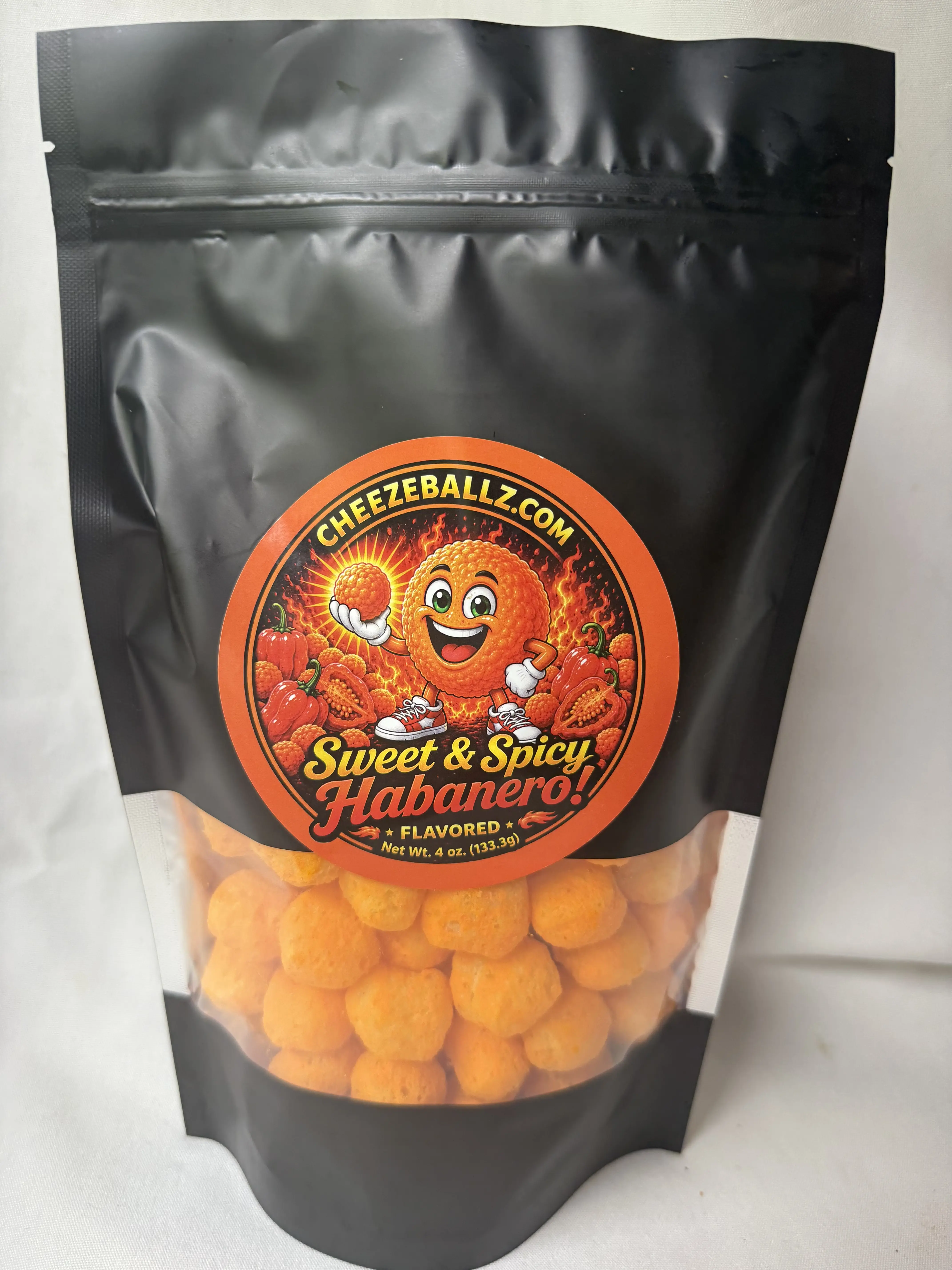Sweet & Spicy Habanero - Gourmet Flavored Cheese Ball Puffs - 4 oz. Bag (Cheesy Snack, Crispy, & Crunchy Goodness!!)