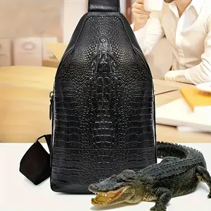 Big Promotions, Best Gift, Best New Year Gift, Holiday Gift Men's Crocodile Pattern Chest Bag with Earphone Hole Trendy Fashion Casual Small Shoulder Messenger Bag Outdoor Travel Chest Bag