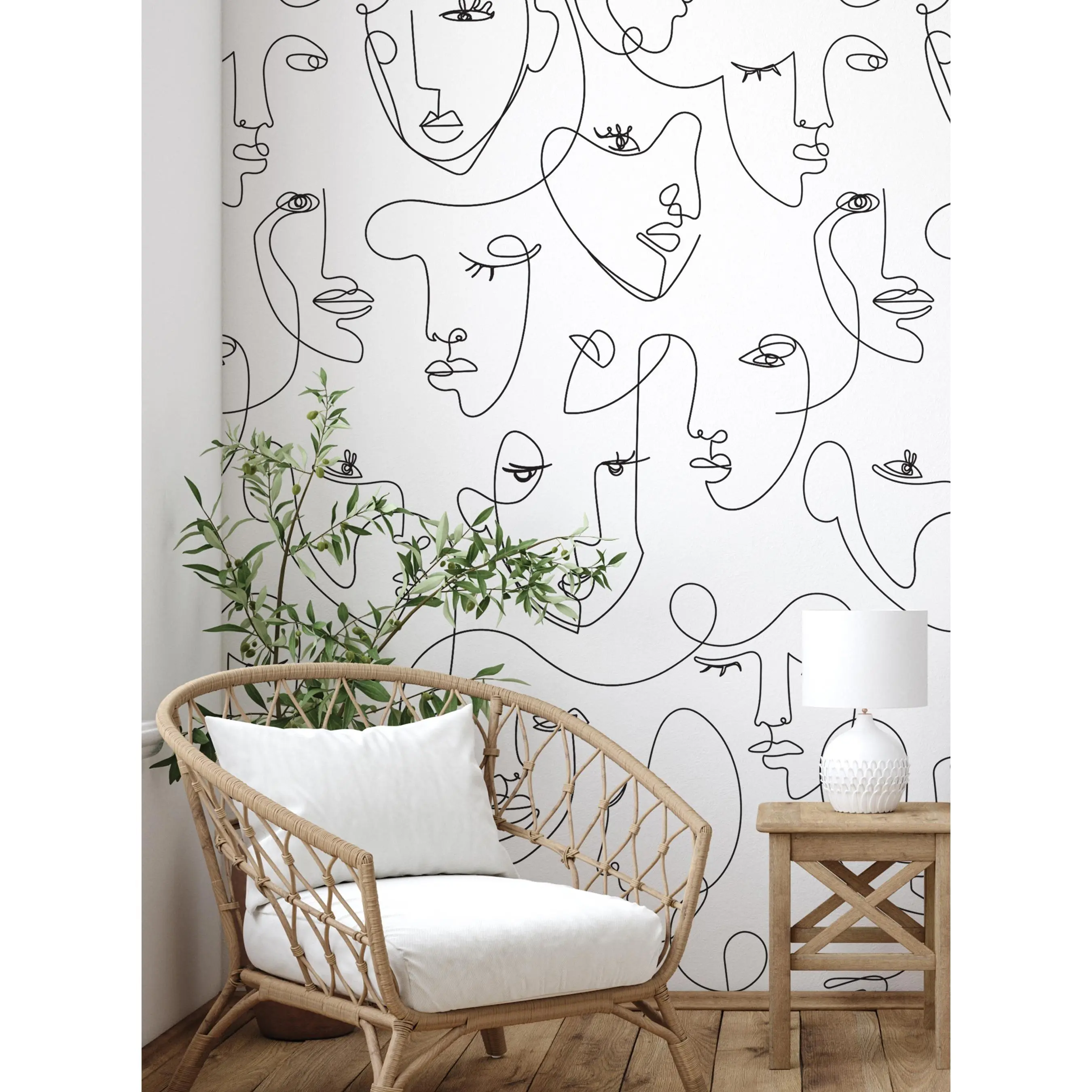 Minimalist Face Line Art Peel and Stick Mural