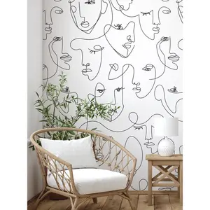 Minimalist Face Line Art Peel and Stick Mural