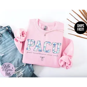 PACU T-Shirt / Sweatshirt / Hoodie, Post-Anesthesia Care Unit Nurse shirt, Boho Floral PACU Nurse Shirt, Blue Toile Nurse Shirt Cotton Crewneck Fabric Womenswear