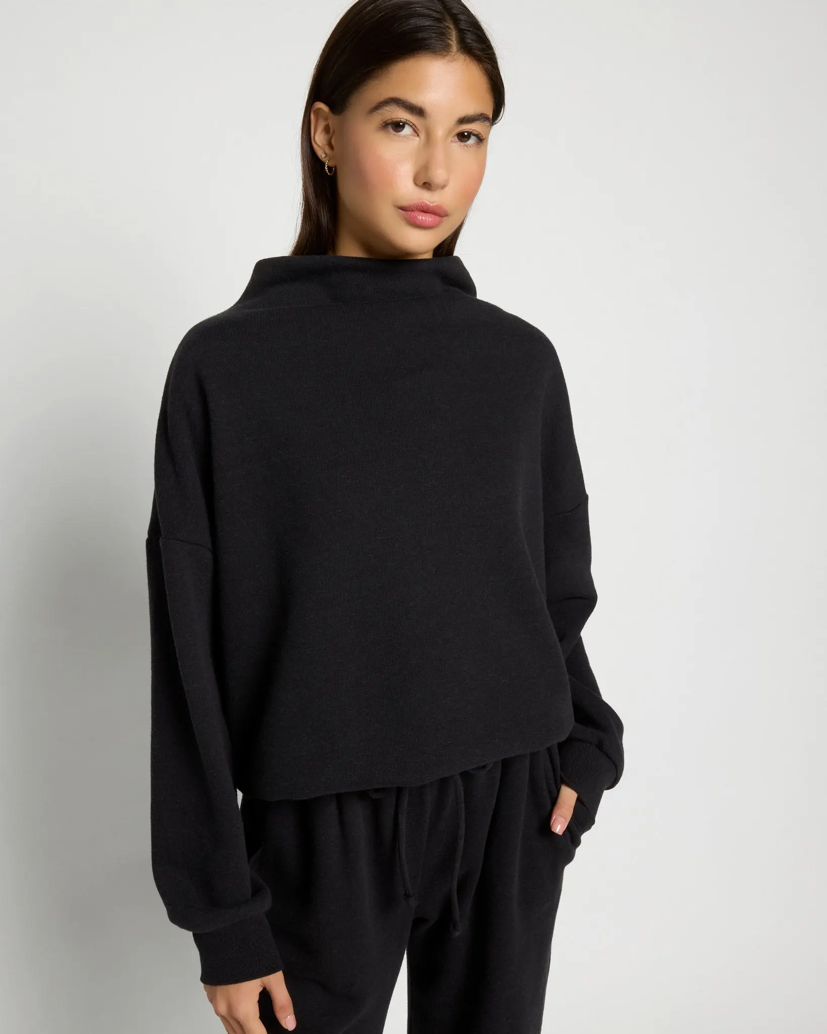Women's Basic Casual Bay Funnel Neck Sweatshirt - Long Sleeve, Soft, Slim-Fit Design