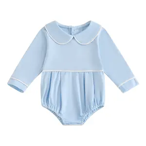 Newborn Baby Girl Boy Bubble Sweatshirt Romper Long Sleeve Peter Pan Collar Basic Solid Color Bodysuit Shirt Spring Warm  Jumpsuit Outfit