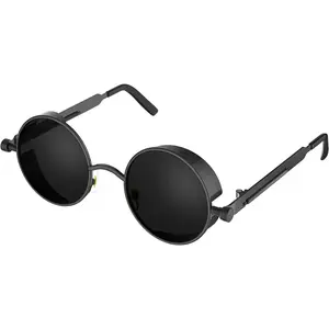 Retro Gothic Steampunk Sunglasses for Women Men Round Lens Metal Frame
