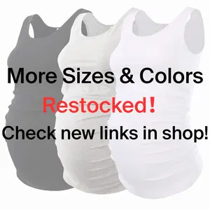 Ecavus Women's Maternity Tank Tops, 3-Pack Layering Scoop Neck Sleeveless Ruched Vests, Pregnancy Clothes