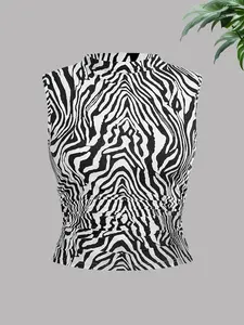 Elegant Leopard & Zebra Print Sleeveless Vest Top, Chic High-Quality Spring Summer Women's Fashion, Slimming Waist Design, Versatile Wear