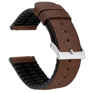 Walnut Brown Leather And Rubber Hybrid 18mm - 24mm Watch Band Walnut Brown Leather And Rubber Hybrid 18mm - 24mm Watch Band