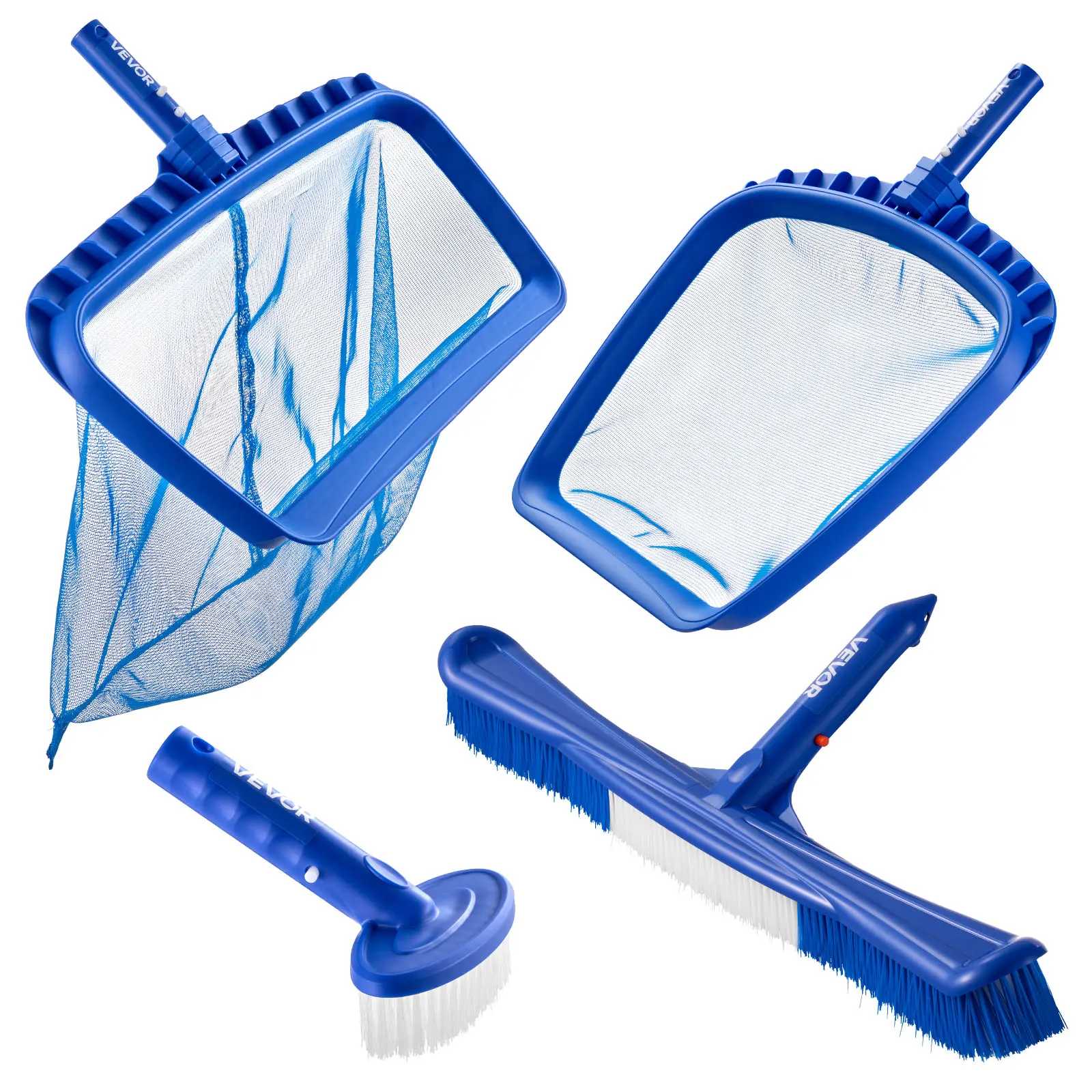 【SummerFinds】VEVOR Swimming Pool Cleaning Kit, Includes 2 Detachable Brush Heads (20 Inch / 5.5 Inch) and 2 Pool Skimmer Nets, 4-in-1 Inground/Above Ground Pools Cleaning Tools Set for Leaf, Fine Mesh, No Poles