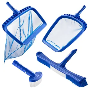 VEVOR Swimming Pool Cleaning Kit, Includes 2 Detachable Brush Heads (20 Inch / 5.5 Inch) and 2 Pool Skimmer Nets, 4-in-1 Inground/Above Ground Pools Cleaning Tools Set for Leaf, Fine Mesh, No Poles