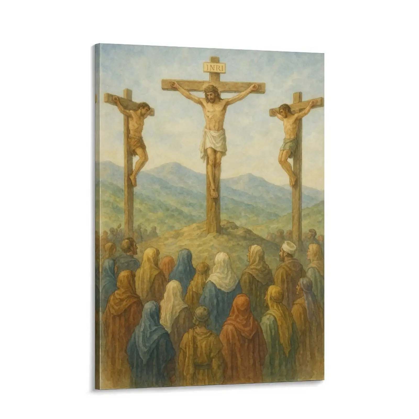 Vintage Jesus Crucifixion Christian Religious Art Print Poster - Eclectic Multi-Size Wall Art Decor, Framed/Unframed Bohemian Rustic Home Supplies, Bathroom Display, Bright Colors Excellent Gift Choice, Country Rustic