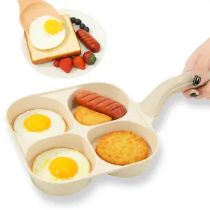 4-Hole Non-Stick Egg Frying Pan with Granite Coating – Cook Eggs, Pancakes & Burgers at Once! Anti-scald Wooden Handle, Easy to Clean, Gas & Induction Compatible. Must-Have Kitchen Gadget for Quick Breakfasts! Cookware