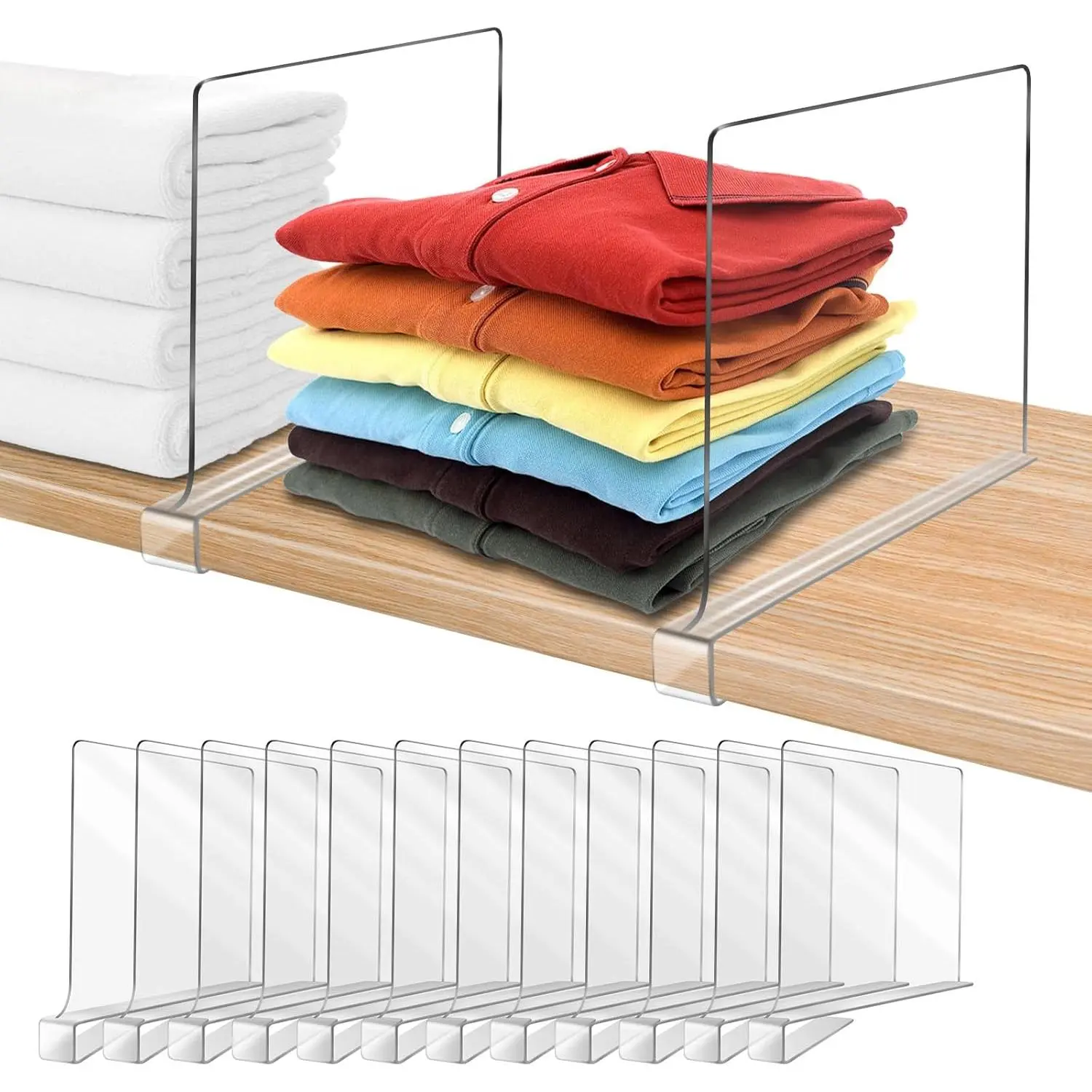 Acrylic Shelf Dividers for Closet Organization 12PCS Closet Shelf Divider Closet Dividers for Shelves Shelf Organizer for Closet Shelf Organizer for Wood Closet Separator Clear