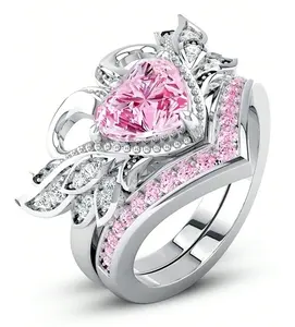 2-piece matching ring set featuring heart-shaped cubic zirconia stones with a simple and elegant design. Suitable for daily wear or casual outings, and a thoughtful gift choice for friends and loved ones.