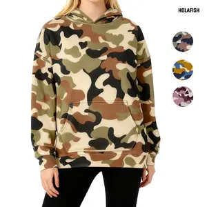 Holafish Camo Hoodie For Women Oversized Long Sleeve Drop Shoulder Hooded Sweatshirt Pullover With Pocket Outfits