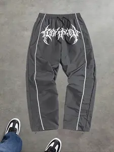 Men's Fashion Thorn Print Casual Sports Pants, Adjustable Waistband, Elastic Buckle Design, Regular Fit, Suitable for All Seasons