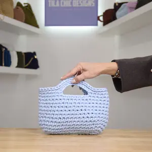 Tila Chic Designs Handbag Crochet Macrame Cord - baby blue Color Unique Stylish Design for Casual & Formal Outfits