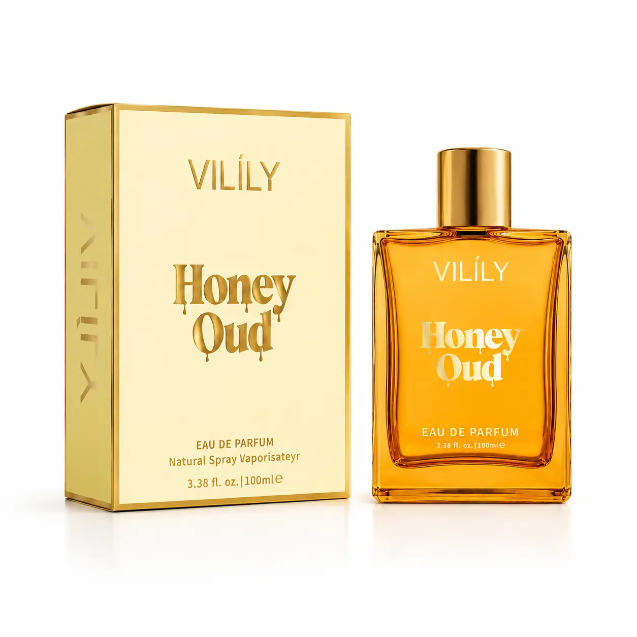 VILÍLY Honey Oud Eau de Parfum for Women, Floral Woody Perfume with Vanilla, Rose, Caramel, Musk & Sandalwood, Warm Sweet Fragrance, 3.38 Fl Oz / 100 mL