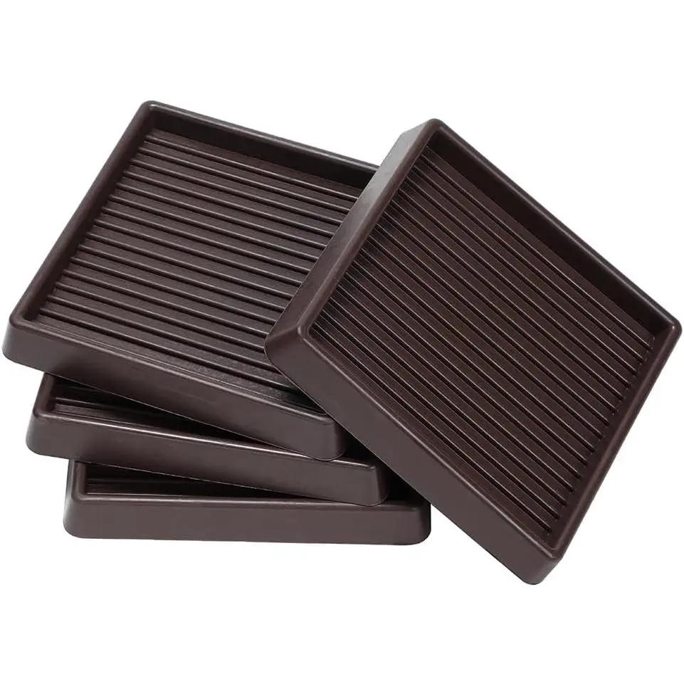 4x4 Square Rubber Furniture Caster Cups, Anti-Sliding Furniture Pads Bed Stopper Floor Protectors with Grip - Protect Any Flooring