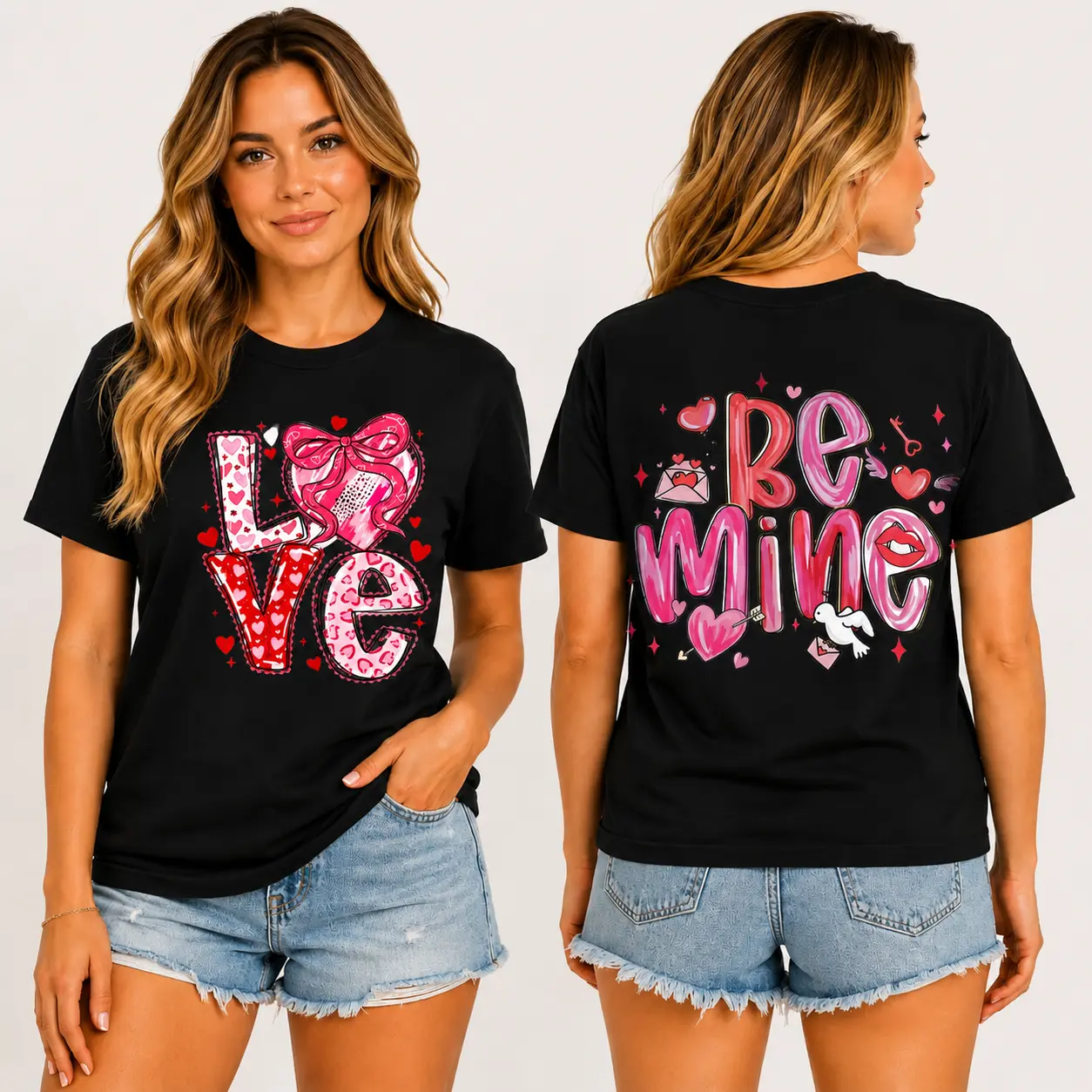 Valentine's Day double-sided love shaggy shirt with "Cupid Says Be Mine" print, 100% cotton women's t shirts, t shirts for women & shirts women, summer tops, teens low-pressure gift, pairs with women's clothes, summer clothes & capris