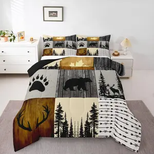Rustic Cabin Bear Deer Comforter Set All Season Animal Wildlife Hunting Deer Bedding Set s Country Farmhouse Kids Bedclothes Bedroom Decor Duvet Quilt Soft Lightweight