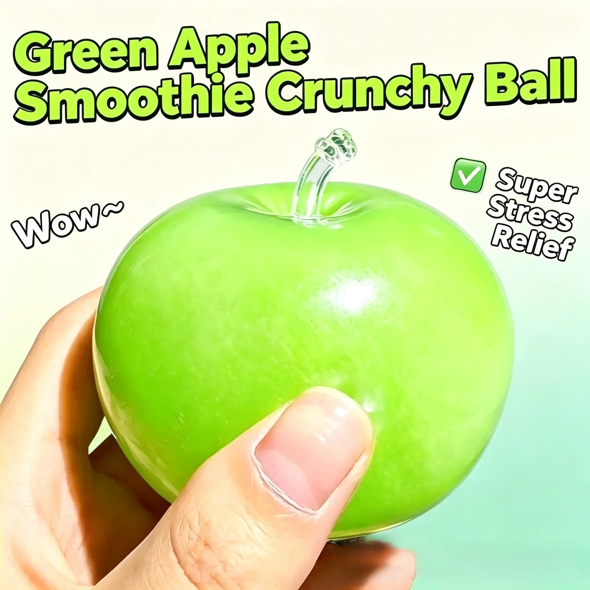 Cute Green Apple Slushie Stress Ball, Crunchy Squishy Sensory Fidget Toy, Moldable Non-Bounce Squeeze Ball for Stress Relief, Hand Exercise & Grip Strength Training