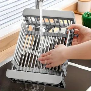 1/ 2pcs Drain Rack, Telescopic Draning Basket, Kitchen Basket, Home Dish Rack, Retractable Sink Shelf, Suitable For Rectangular Sink Adjustable Organiser