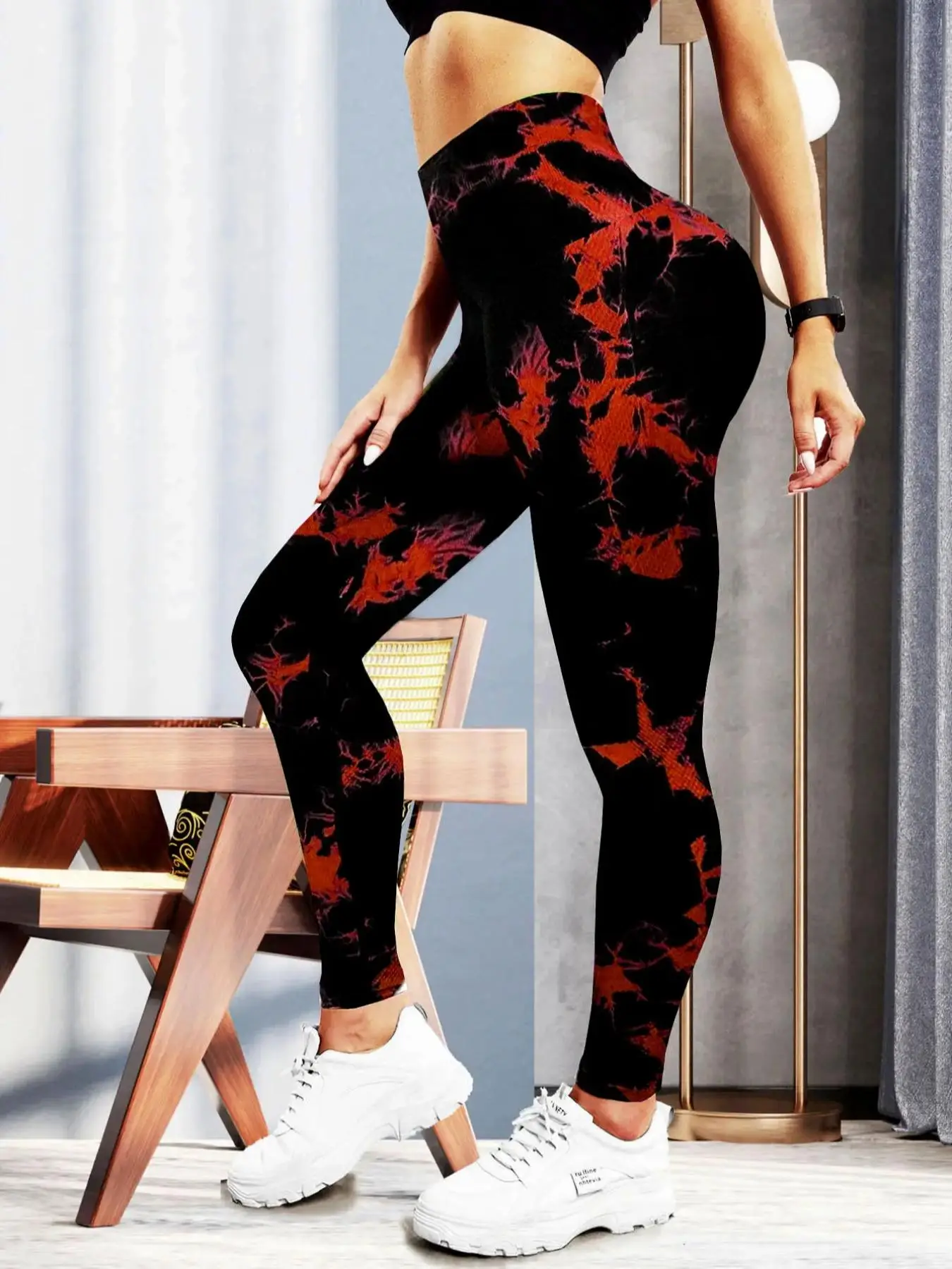 Women's Tie Dye Print High Waist Sports Leggings, Breathable Seamless Skinny Pants for Gym Yoga, Ladies Sportswear Clothing for All Seasons, Tummy Con