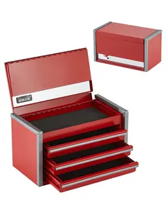 8.6-Inch Portable Metal Tool Box With Three Drawers - Durable Steel Toolbox Organizer For Home Workshop And Garage - Easy Carry Handle, Anti-Rust Finish, Secure Latch, Ideal For Tools, Drill Bits, Screwdrivers, Fasteners Storage