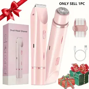 Rechargeable Electric Shaver & Trimmer, Dual-Head Pain-Free Hair Removal for Face & Body, Summer Gift for Bikini Care