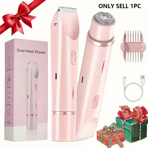 2-In-1 Dual Head Electric Shaver, Rechargeable Hair Remover for Women, Pain-Free Trimmer for Face and Body, Summer Gift