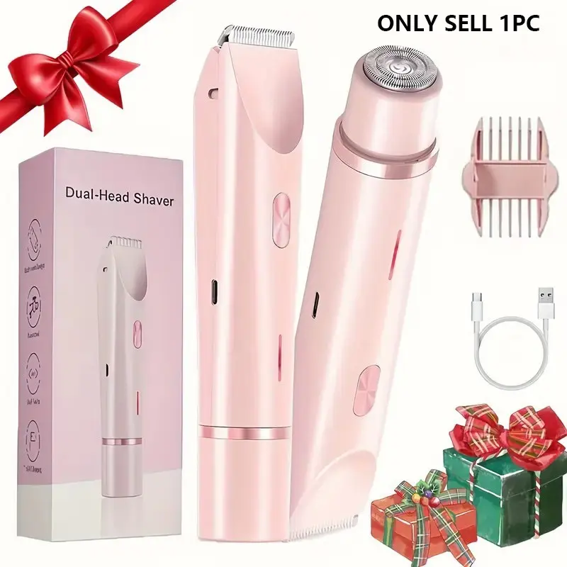 Rechargeable Electric Shaver & Trimmer, Dual-Head Pain-Free Hair Removal for Face & Body, Summer Gift for Bikini Care