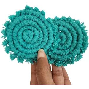 Ocean Teal Cotton Car Cup Coasters 2PC - Macrame Boho, Cute Cupholder Accessories for Women
