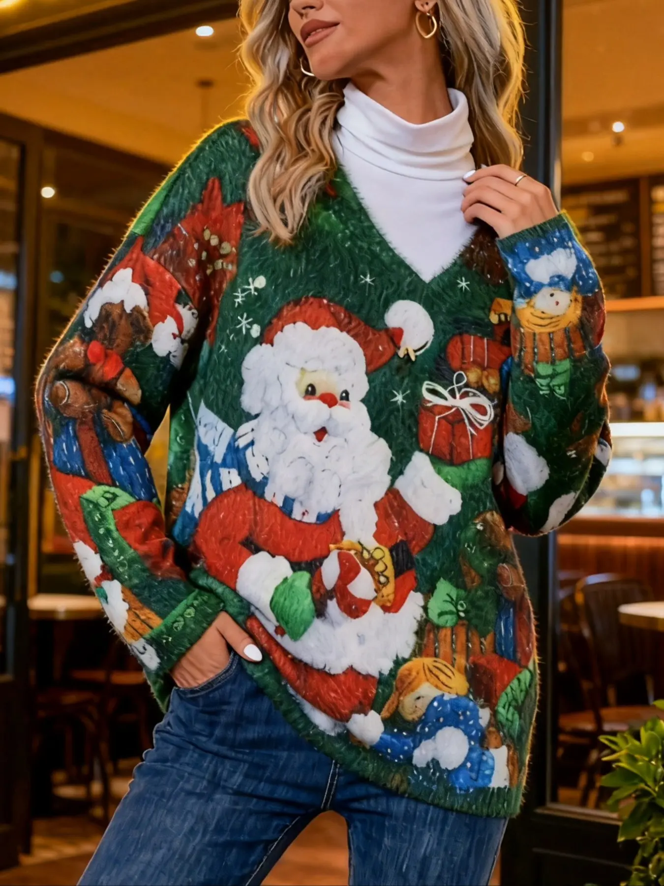 Plus Size Christmas Atmosphere Sweater, Perfect for Holiday Celebrations, Comfortable Fashion Winter Clothing, Ideal for Party and Daily Wear
