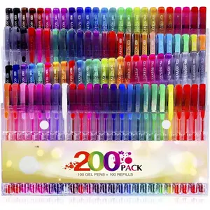 Gel Pens,  200 Pack Pen with Case for Adult Coloring Books, 100 Color Markers Plus 100 Refills for Drawing Painting Writing.