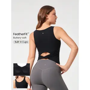 GLOWMODE FeatherFit™ Sweat And Glow Soft Sweat-Wicking Built-In Bra Back Twist Sweetheart Neck Active Tank Low Impact Yoga Pilates Studio Daily Casual Wear