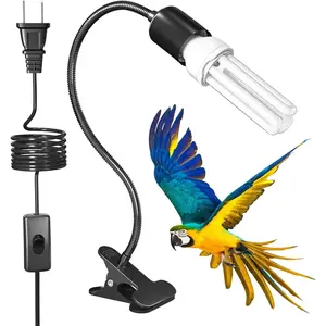 Bird Cage Lighting Combo Kit, Clip Lamp with UVB 2.4 20W Compact Fluorescent Bulb, 360°Rotatable UVB Light for Captive Birds and Reptiles