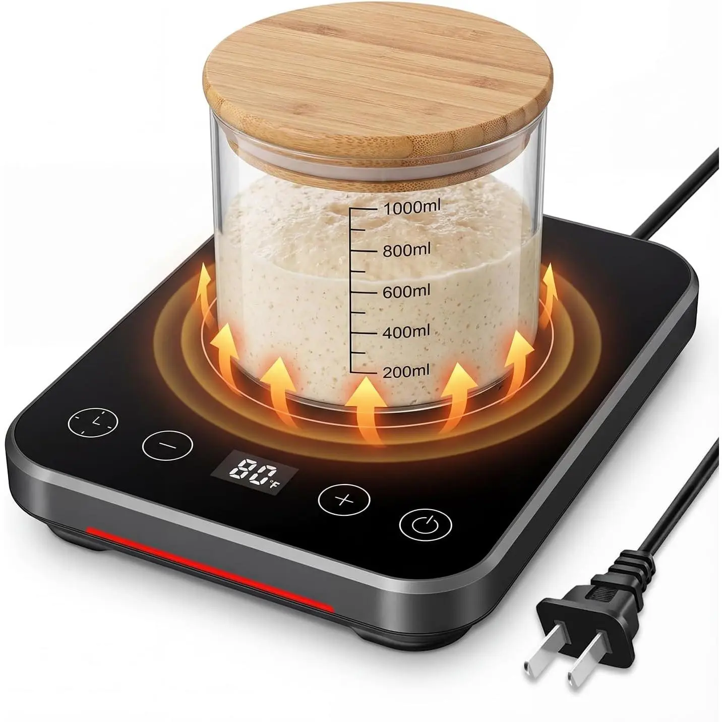 Digital Adjustable Sourdough Starter Warmer with Built-In US Plug - 100℉ Thermostat, 12H Timer, Precision Heating Mat, Memory Settings, Consistent Proofing, Faster Fermentation, Improved Bread Texture, Ideal Gift for Bakers, Brewery Use