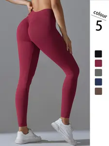 Women's Solid High Waist Sports Leggings, Casual Comfy Breathable Seamless Skinny Pants for Yoga Gym Workout Running, Ladies Sportswear for All Seasons, Stretch Seamless Leggings