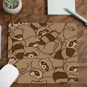 Cute Raccoon Full Print Style Square Mouse Pad, Soft Cute Healing Desktop Decoration Protection Pad, Rubber Non-Slip Lock Edge Small Pad, Office Desk Accessories, Suitable For Laptop Desktop Games Work, Ideal Gift For Family And Friends