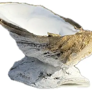 Gold + White Metallic Oyster Trinket Dish | Coastal Decor | Beach and Ocean themed Jewelry Holder | Handcrafted Florida Keys Shell Art