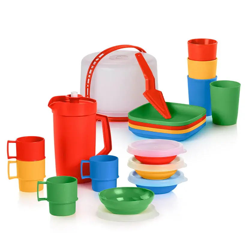 Vintage-Inspired Colorful Mini Party Serving Set - Plastic, Durable, Lightweight, Reusable, Safe for Little Hands, Easy to Clean, Perfect for Indoor or Outdoor fun