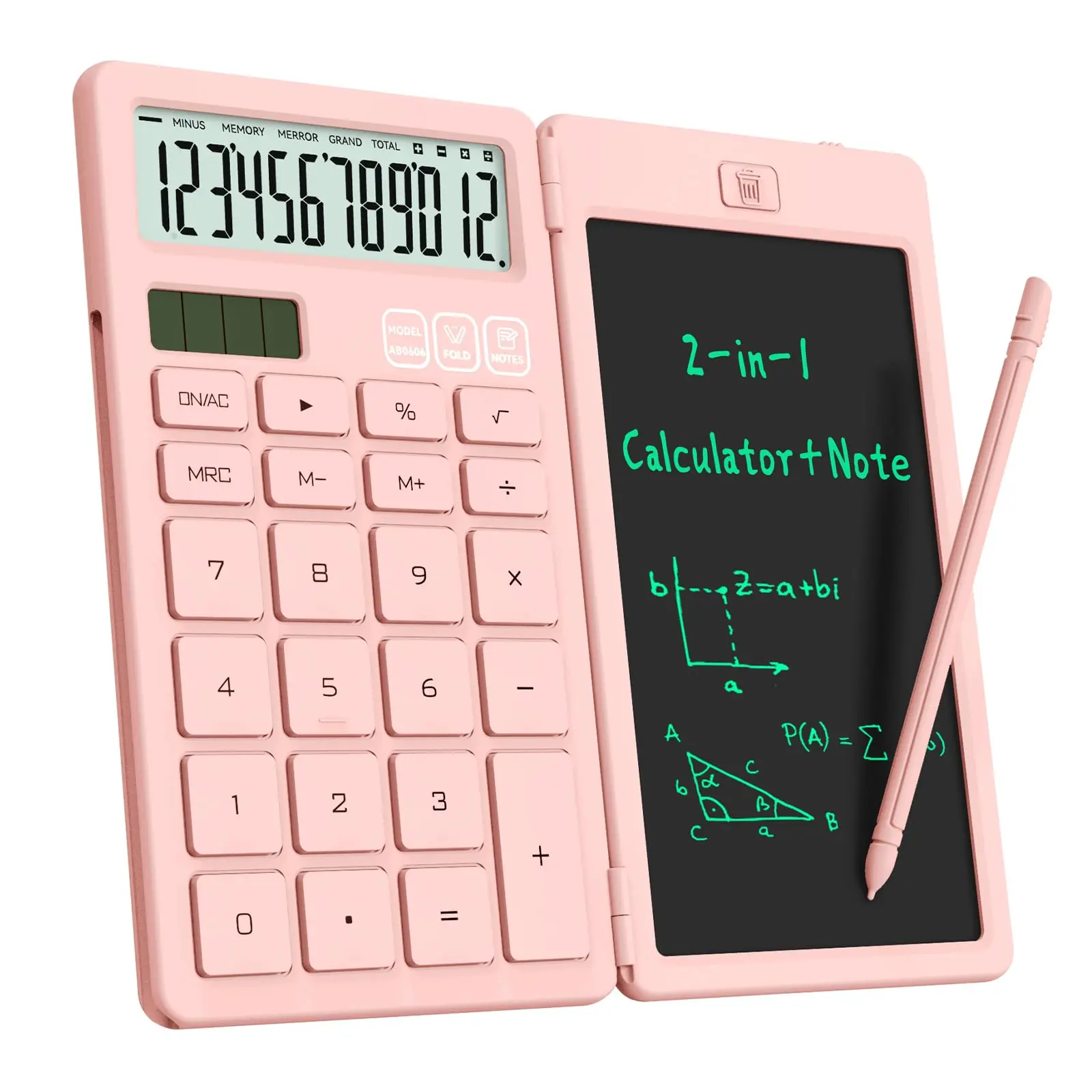 Desk Calculators with Erasable LCD Notepad ROATEE Basic Calculators Pink Cute School Supplies for Girls Middle School Stuff Cute Pocket Office Supplies Home Essential Solar & Battery Energy Big Button