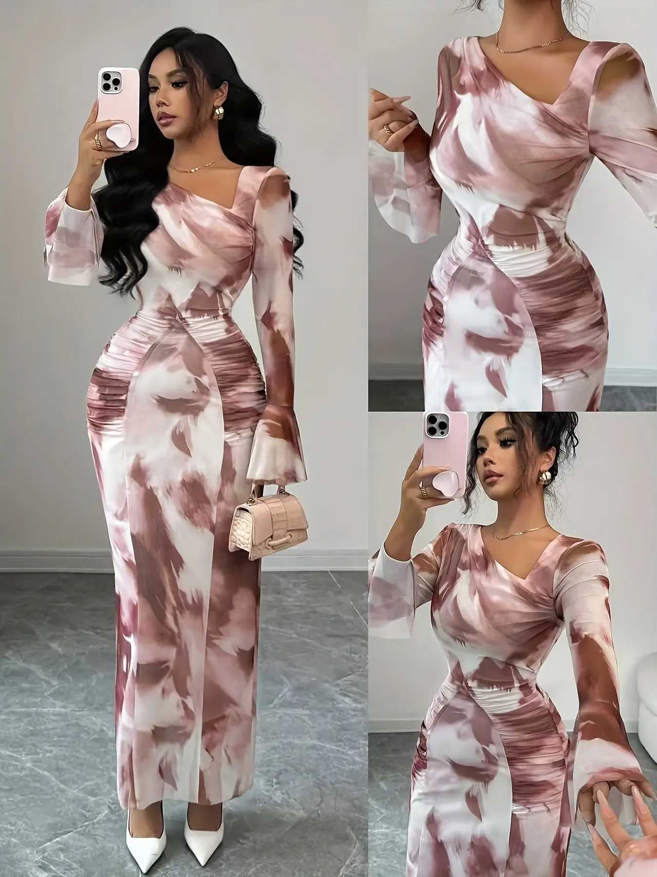 slim fit dress slacks Long A-line Glitter Tie Dye Formal Dress by Poly USA 8346  ABC Fashion
