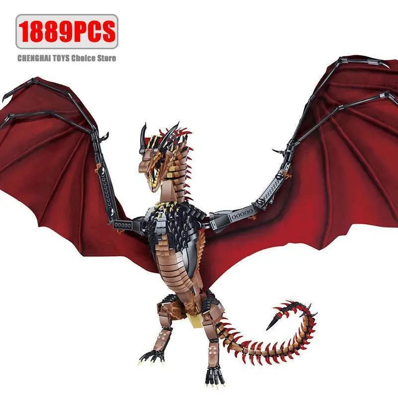 1889pcs Unisex Creative MOC Giant Dragon Plastic Brick Set, Movie Series Assembly Building Toys, Boys' Birthday Gifts, Building Blocks