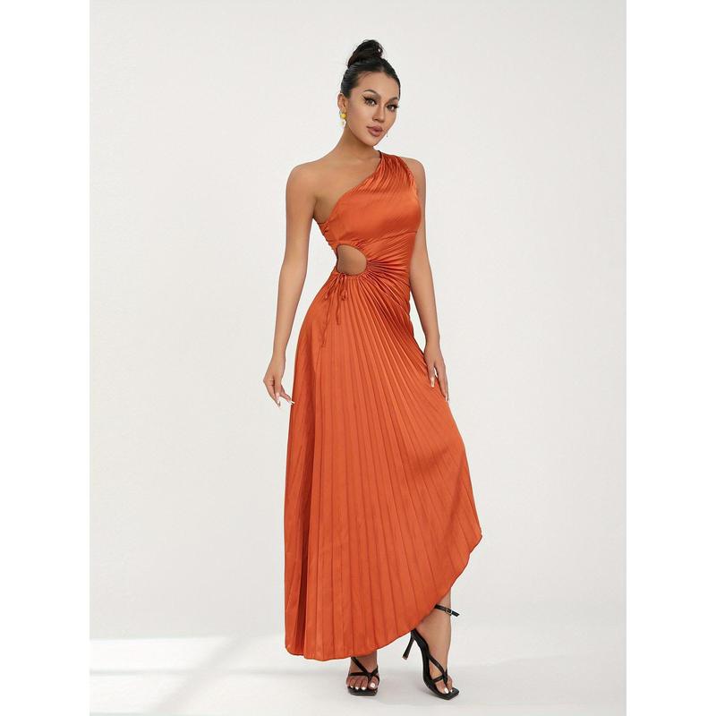 Emerald Green One-Shoulder Pleated Maxi Dress for Women - Sleeveless, Asymmetrical Hem, Floral Print, Perfect for Cocktail Parties & Formal Events, Emerald Dress