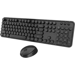 Keyboard and  Combo, Cute Full Size 104-Key Typewriter Retro Round Keycaps Keyboard for PC Laptop,Windows,Desktop,Perfer for  and Office Keyboards (Black)