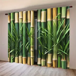 2-piece set bamboo forest printed semi-transparent curtains, pole bag curtains, Window Drapes, suitable for living room, bedroom and home decoration. Hand washable, easy to clean. Wear-resistant and durable.