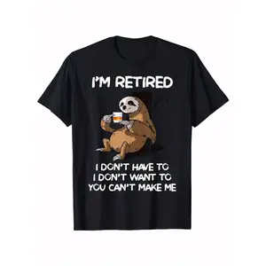 Men's 100% Cotton I'm Retired Graphic Print T-shirt, Casual Short Sleeve Crew Neck Tee, Men's Clothing For Summer Outdoor
