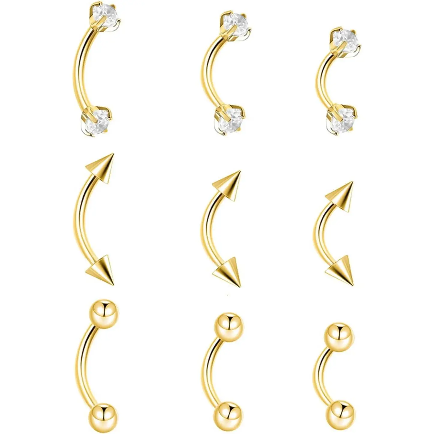 9PCS Gold Eyebrow Piercing Jewelry Titanium, Rook Jewelry Gold Surgical Steel Silver Eyebrow Rings for Women Men CZ Tiny Labret Lip Daith Navel Belly Button Helix Tragus Piercing Jewelry 16G 6mm/8mm/10mm