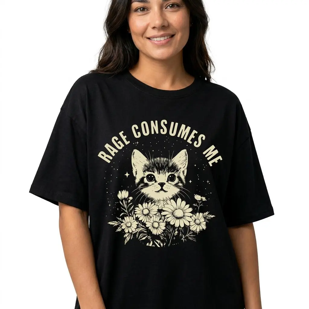 Sarcastic Cat Shirt Women Rage Consumes Me Graphic Tee Plus Size
